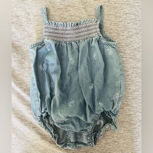 Carters smocked summer bubble bodysuit chambray 3 mo